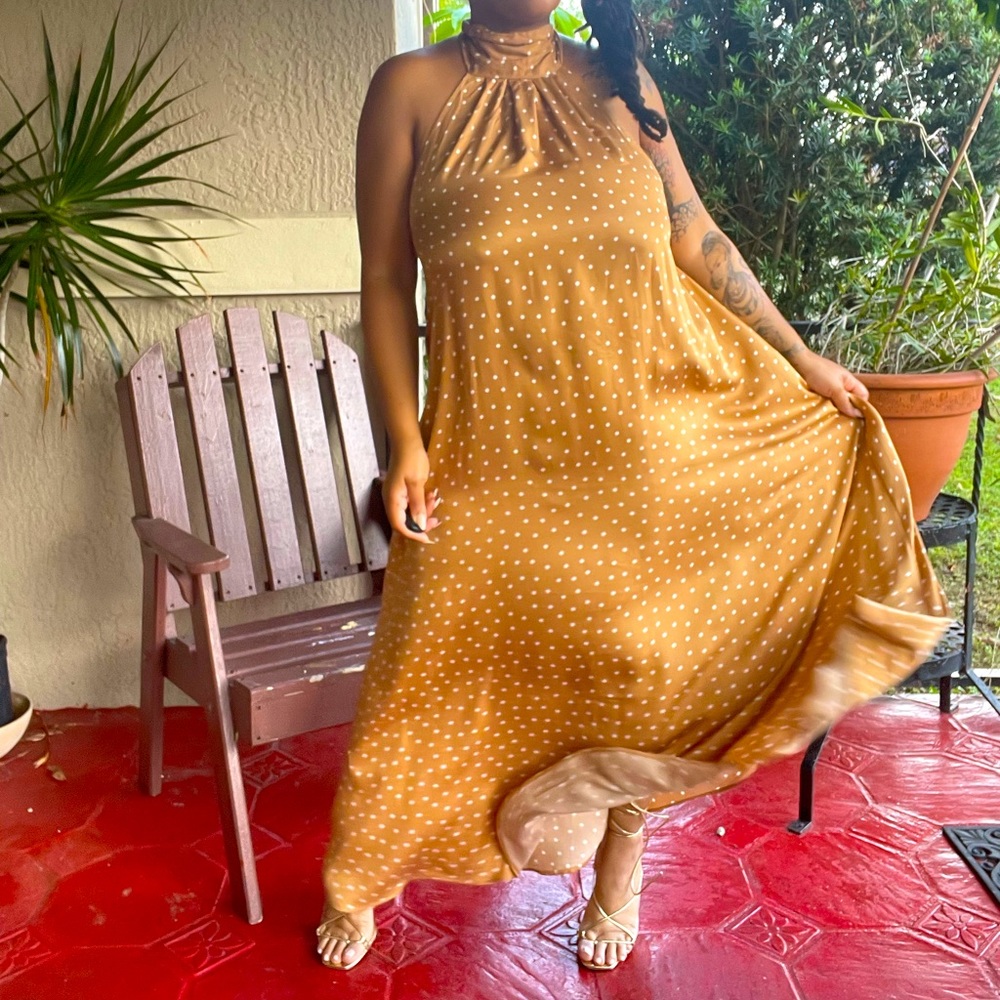 “Lovely Pepa” Polka Dot Halter Maxi Dress (Med-Lg)
